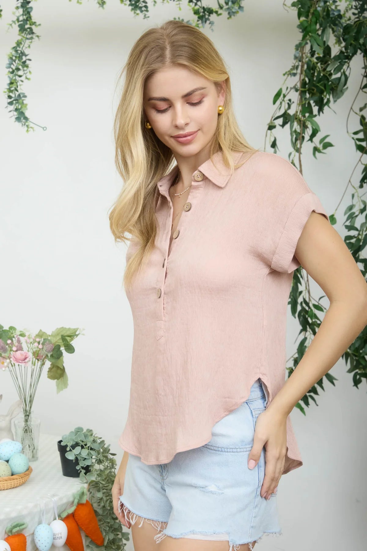 Collared Half Button Top