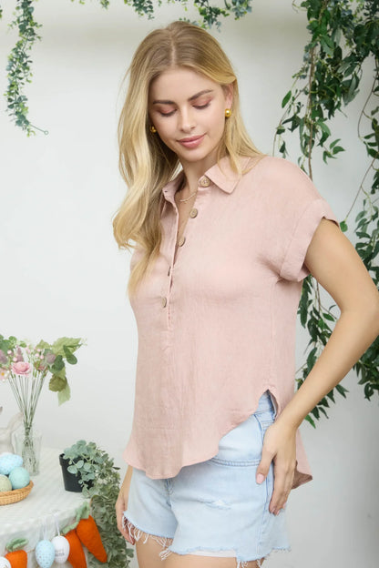Collared Half Button Top