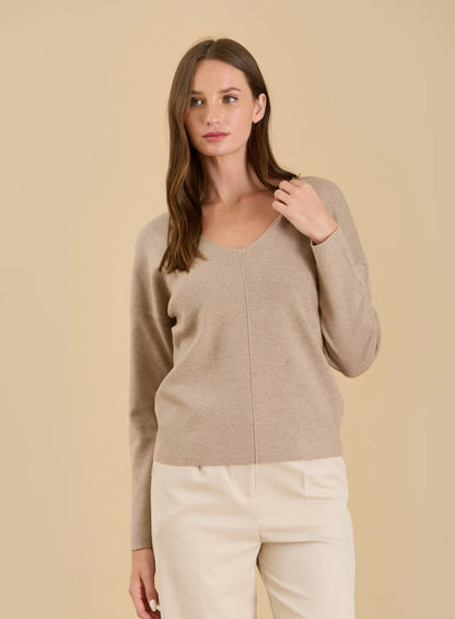 Solid V Neck Front Seam Knit Sweater