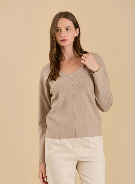 Solid V Neck Front Seam Knit Sweater