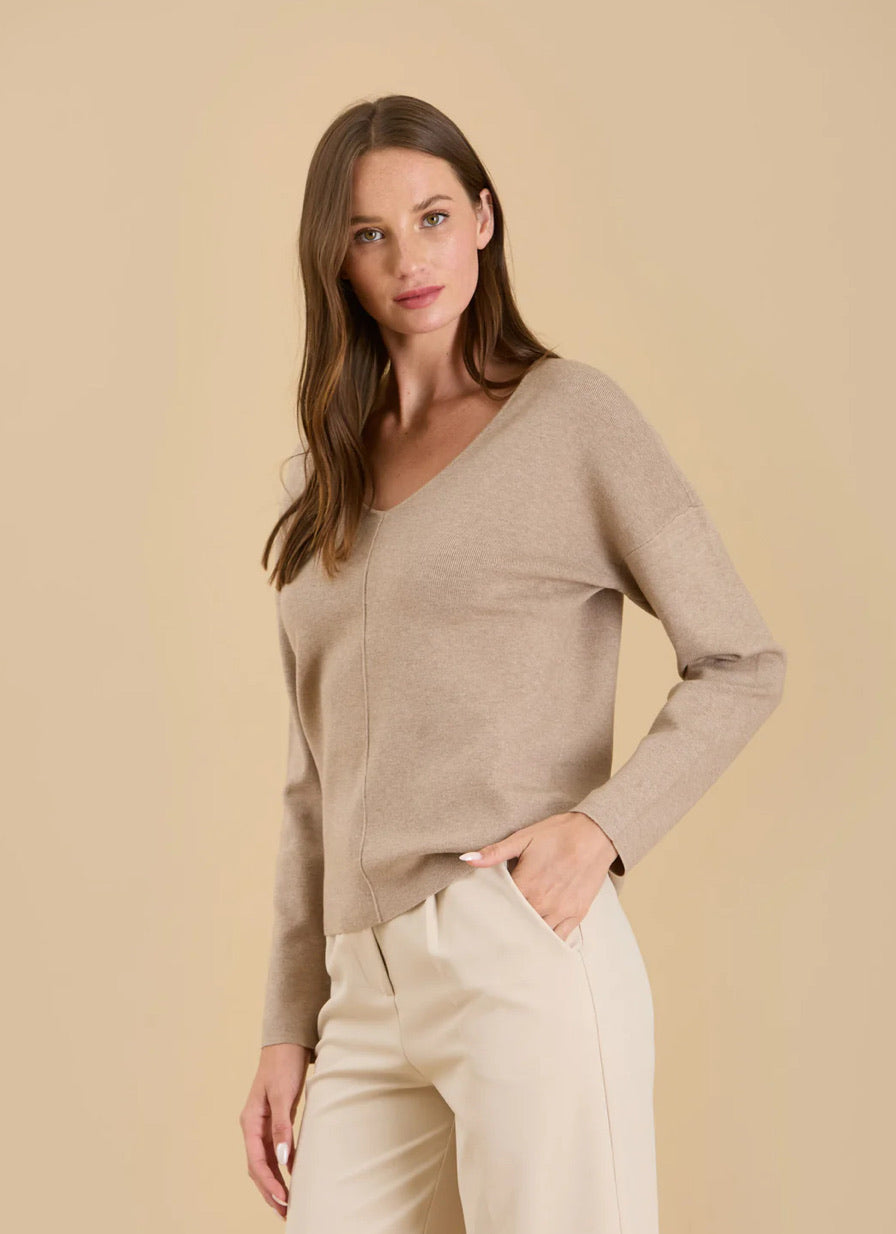 Solid V Neck Front Seam Knit Sweater