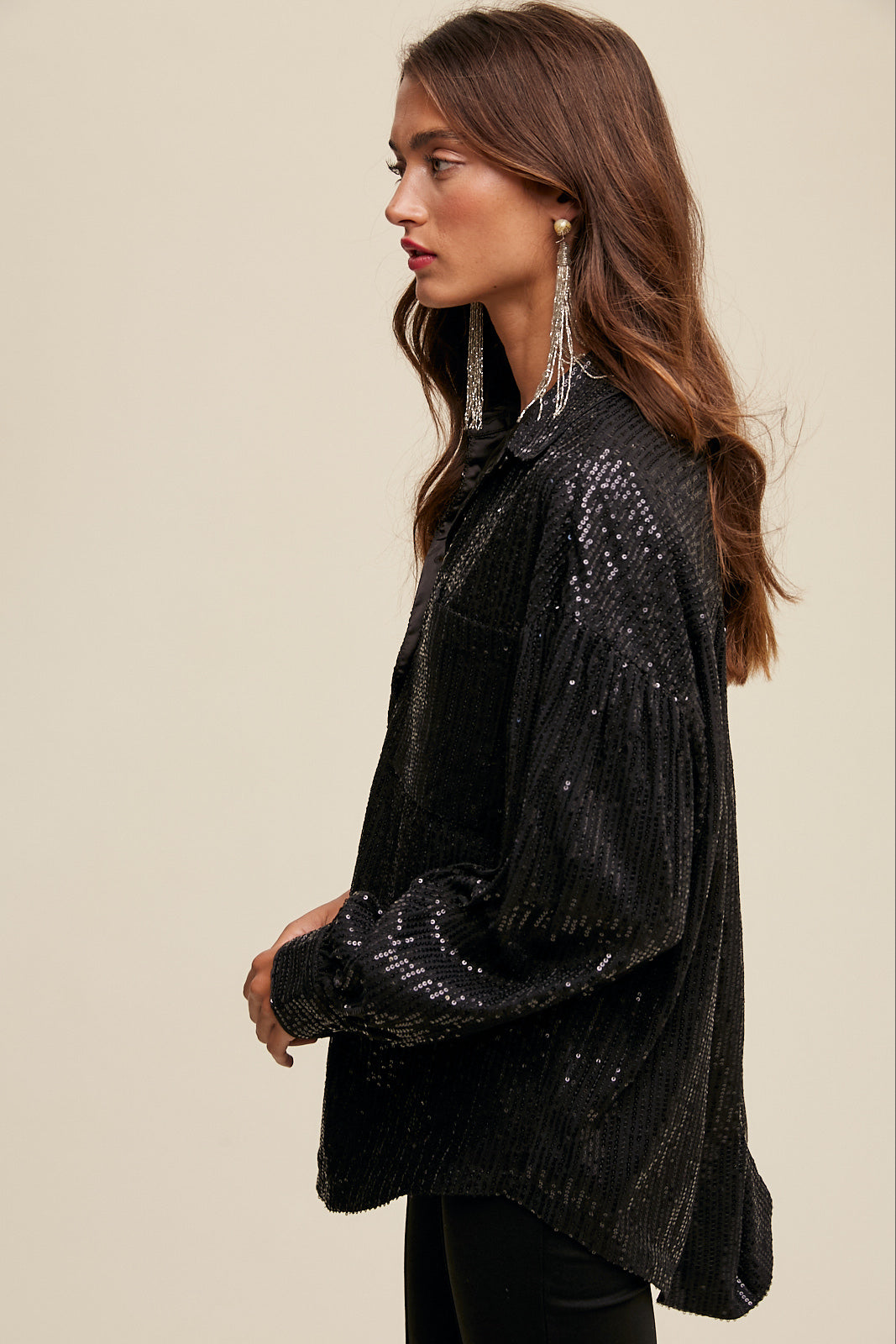 Oversized Sequin Button Down shirt