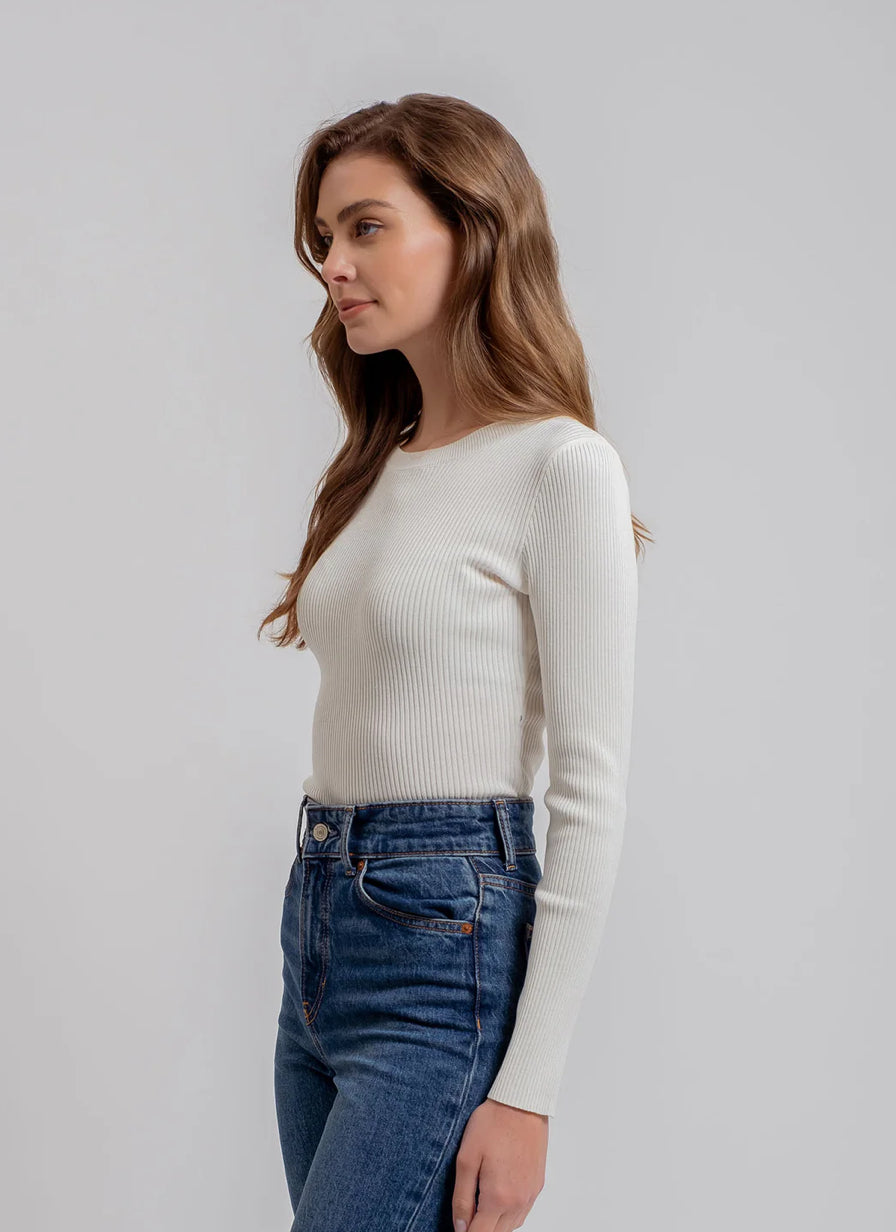 Solid Crewneck Long Sleeve Sweater Knit Top - 2 Colors!