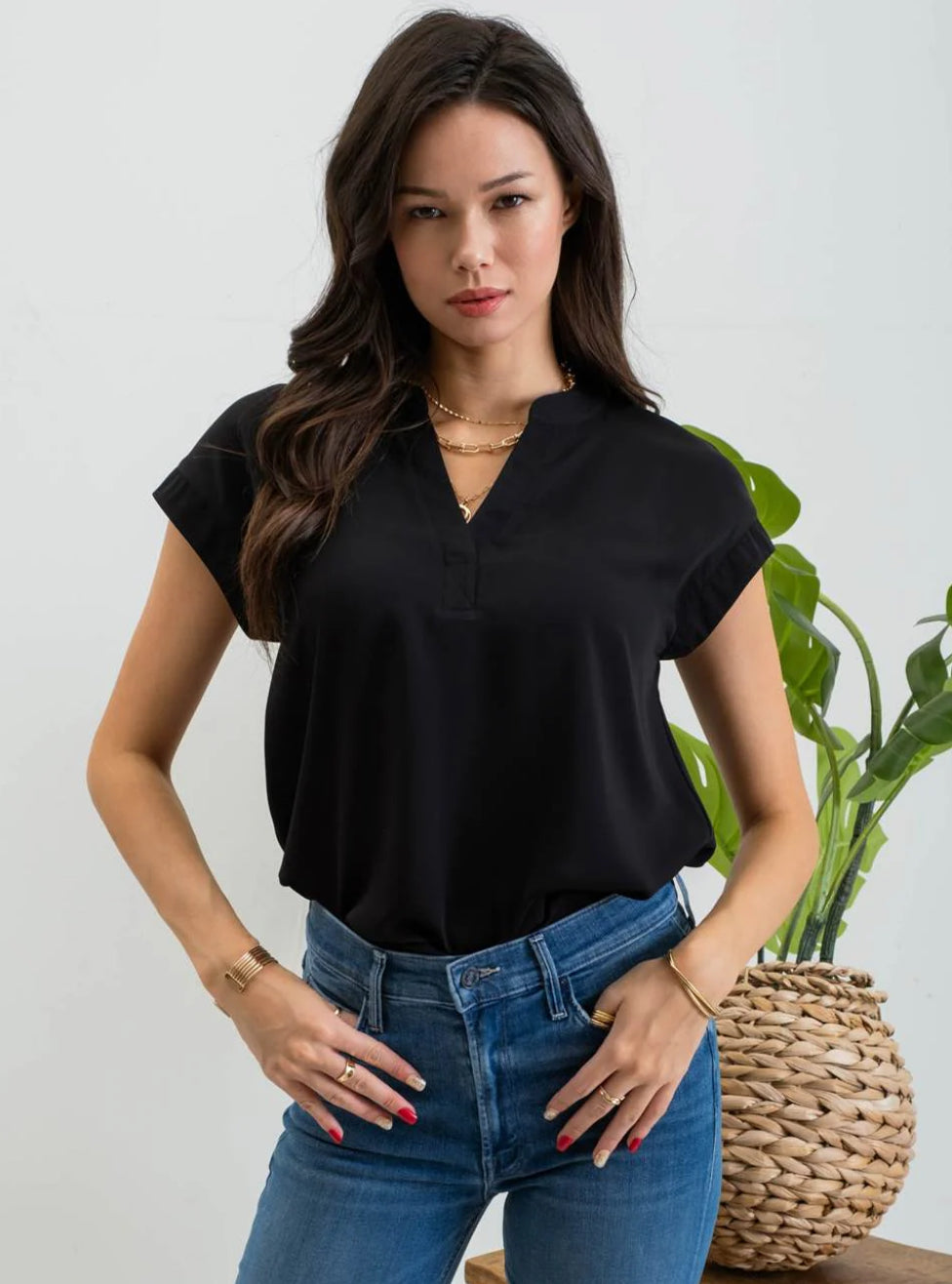 Solid Extended Shoulder Blouse