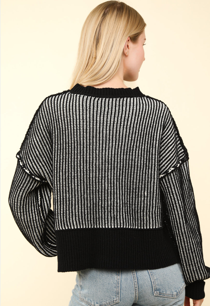 Two Tone Stripped Casual Stripe Sweater Top