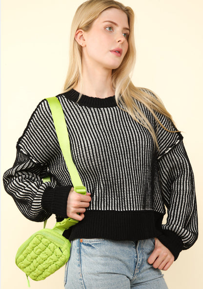 Two Tone Stripped Casual Stripe Sweater Top