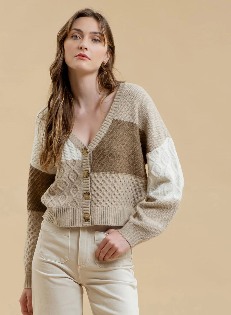 Patchwork Cable Knit Cardigan