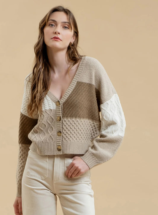 Patchwork Cable Knit Cardigan