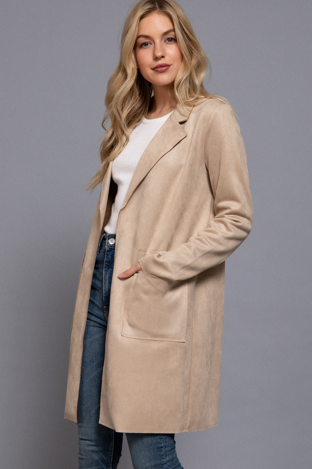 Faux Suede Open Jacket