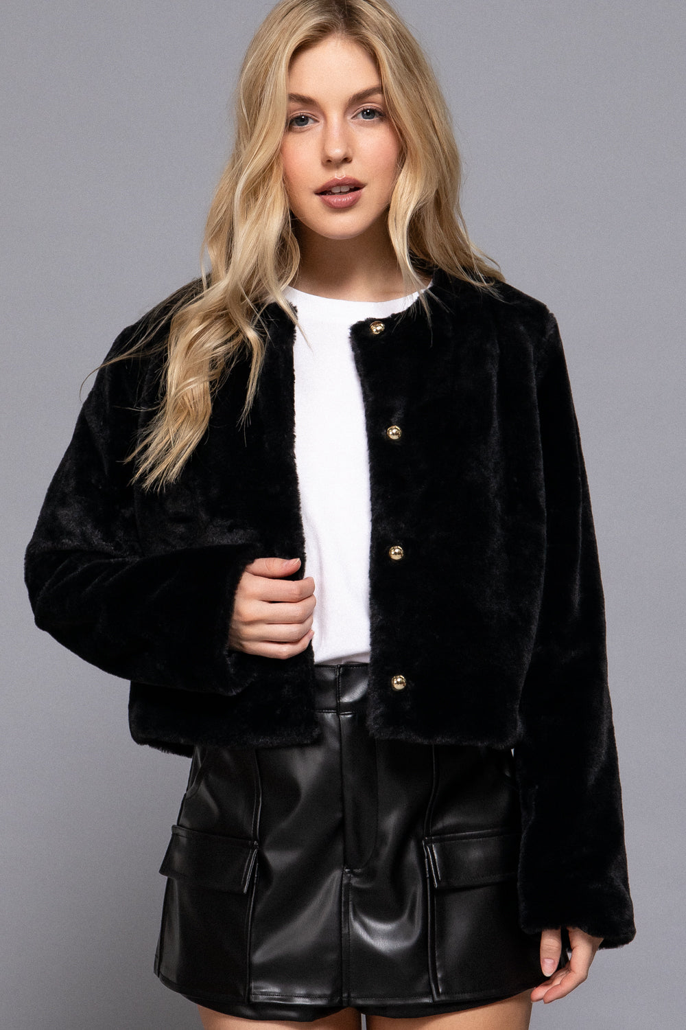 Faux Fur Button Down Jacket