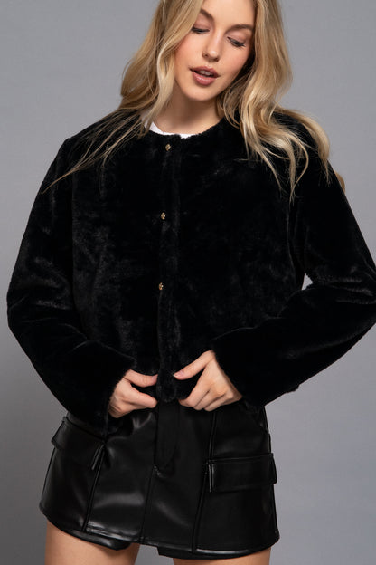 Faux Fur Button Down Jacket