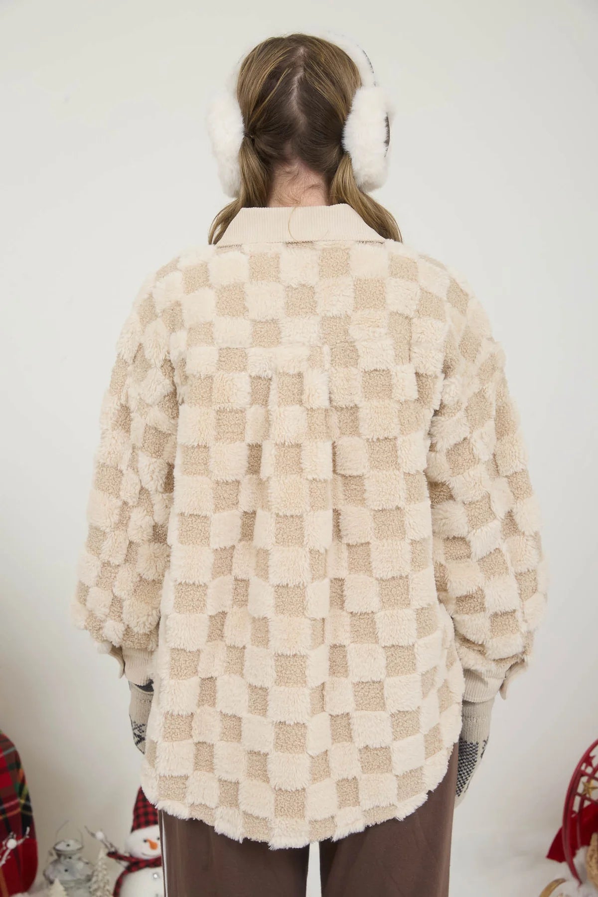 Checkered Vegan Shearling Button Down Shacket