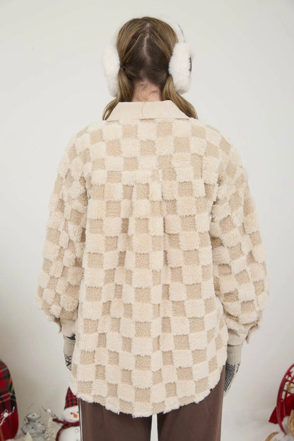 Checkered Vegan Shearling Button Down Shacket