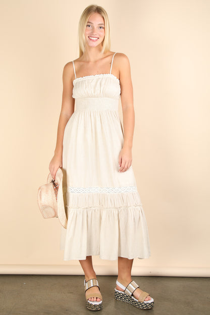 Lace Detail Woven Midi Dress