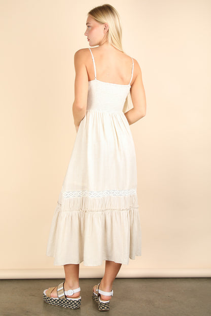 Lace Detail Woven Midi Dress