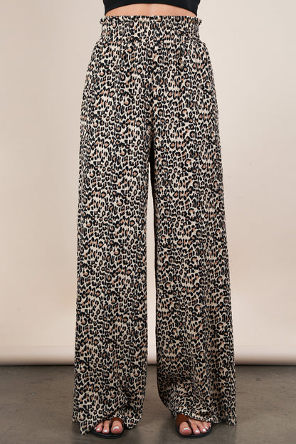 Leopard Wide Leg Pleated Pants