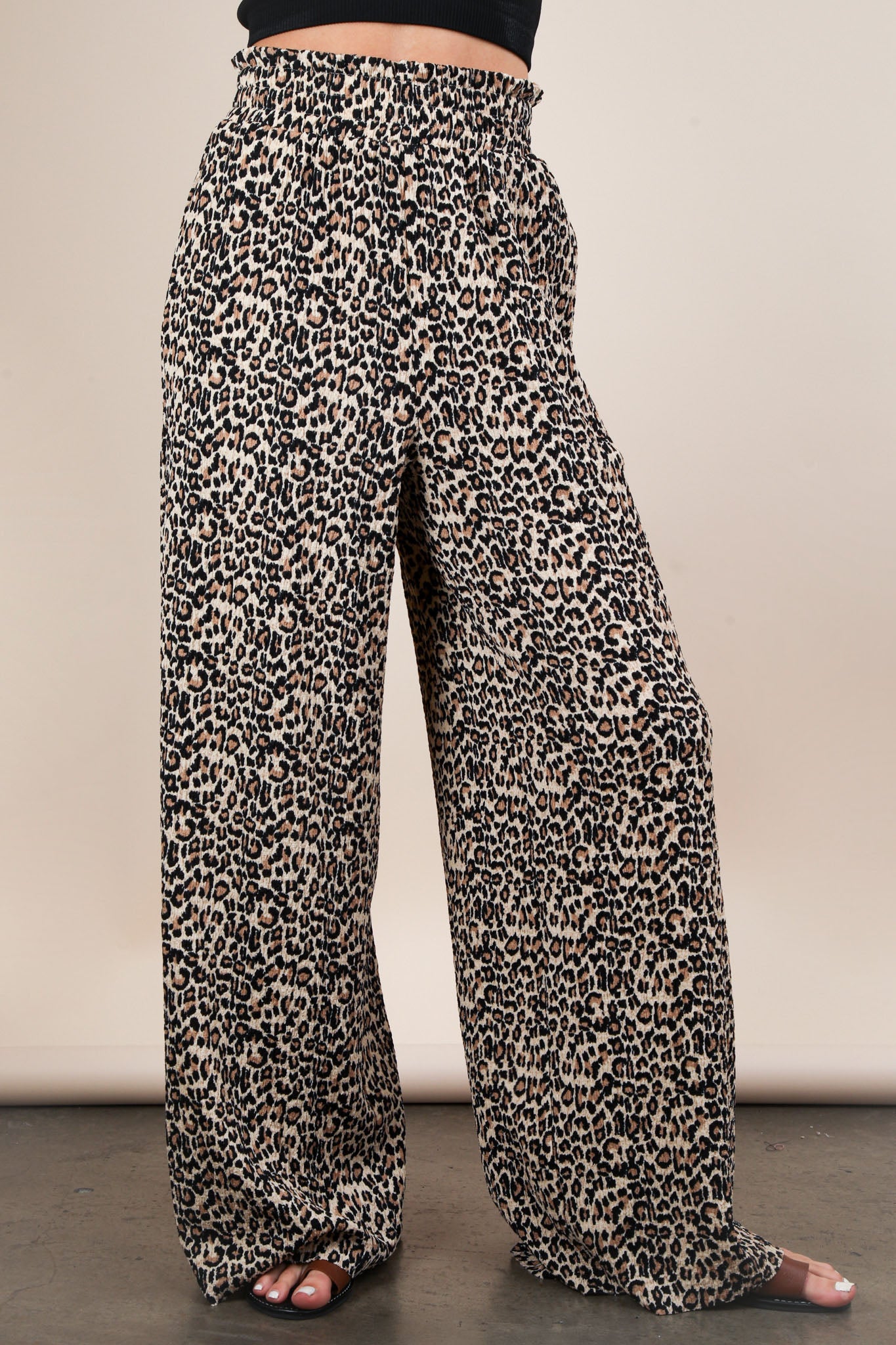 Leopard Wide Leg Pleated Pants