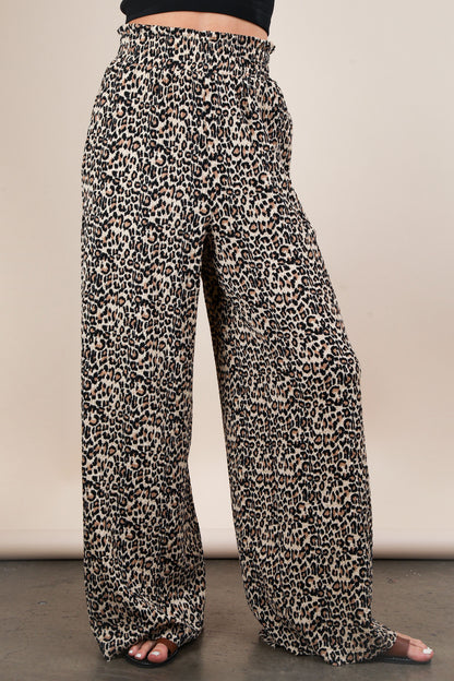 Leopard Wide Leg Pleated Pants