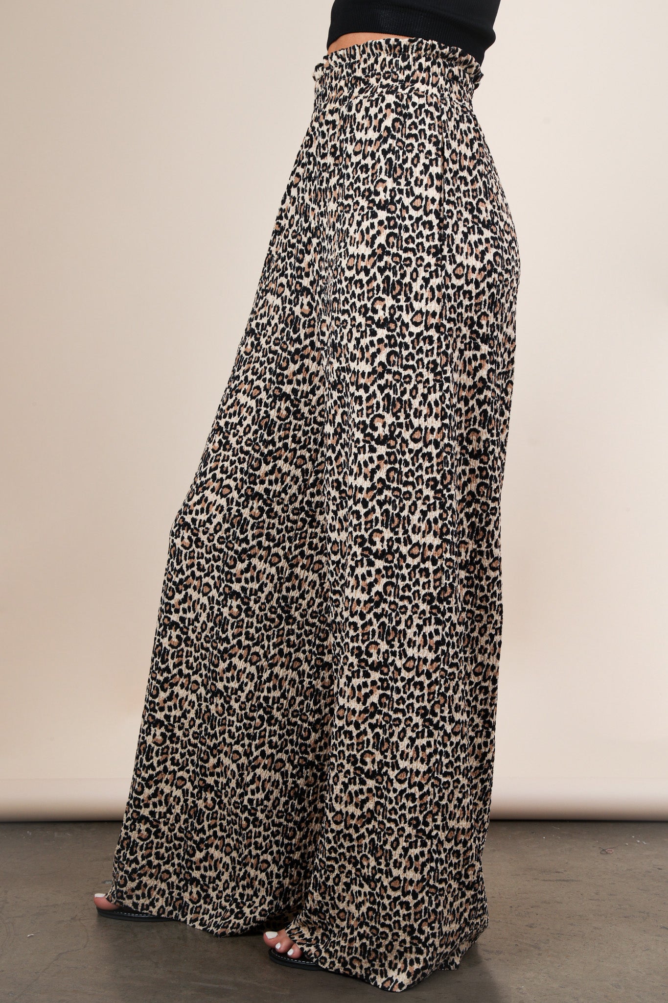 Leopard Wide Leg Pleated Pants