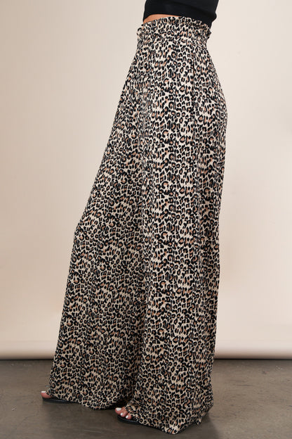 Leopard Wide Leg Pleated Pants