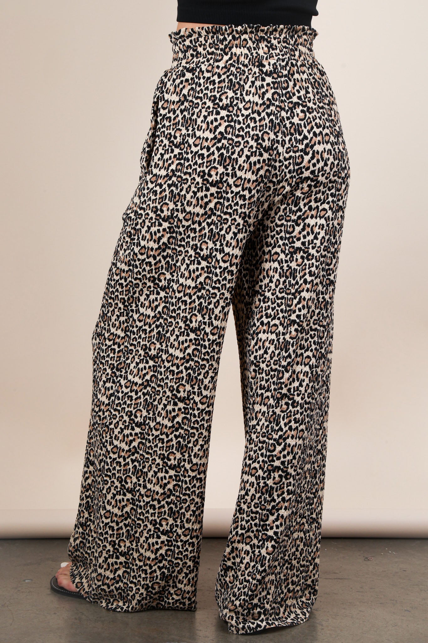 Leopard Wide Leg Pleated Pants