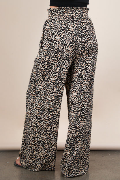 Leopard Wide Leg Pleated Pants