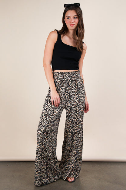 Leopard Wide Leg Pleated Pants