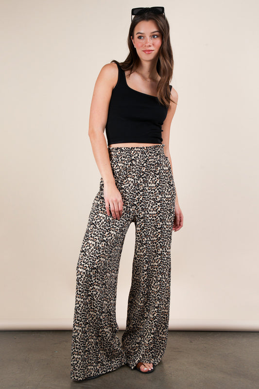 Leopard Wide Leg Pleated Pants