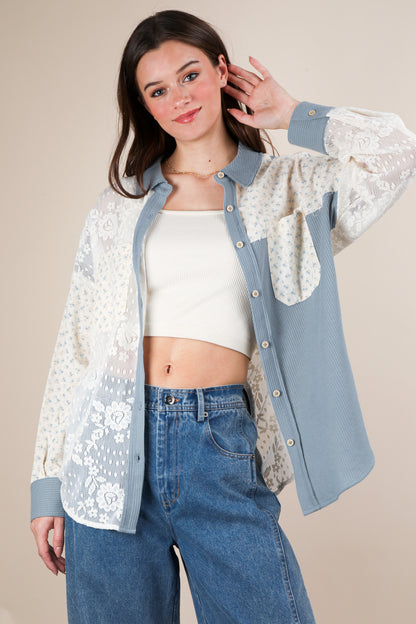 Ribbed Knit & Lace Shacket