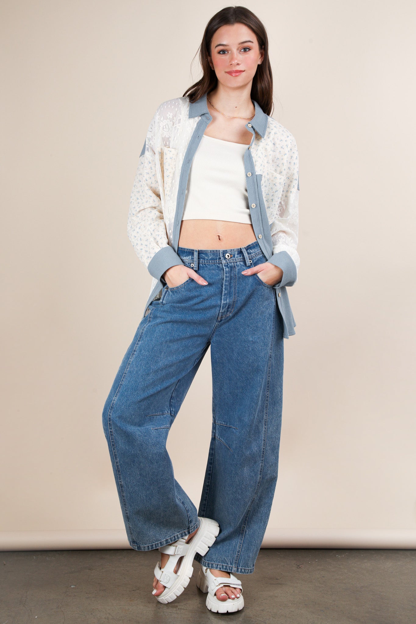 Ribbed Knit & Lace Shacket