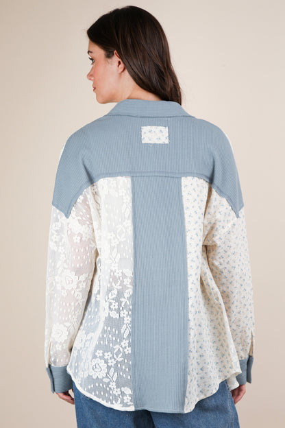 Ribbed Knit & Lace Shacket