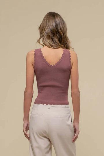 Scallop Edge Sleeveless Sweater Knit Crop Top