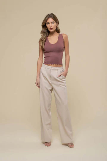 Scallop Edge Sleeveless Sweater Knit Crop Top