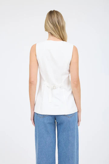 V Neck Long Line Sleeveless Button-Down Blouse