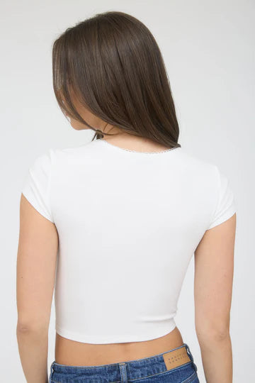 Scallop Scoop Neck Bow Detail Knit Crop Top