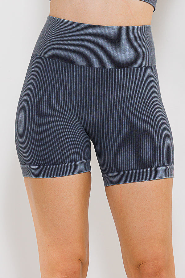 Mineral Wash Ribbed Biker Shorts